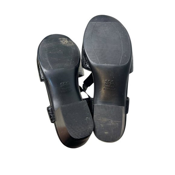 SAS Women's Slingback Sandals Size 9 Narrow Patent Leather Black Crocs Print - Picture 3 of 7